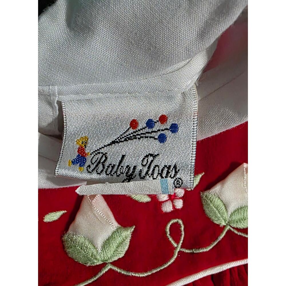 Vintage 80s Baby Togs Embroidered Pinafore Dress 6-9 Months‎ Red Velvet - Picture 4 of 5